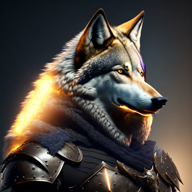 Armored wolf with glowing eyes in fantasy style