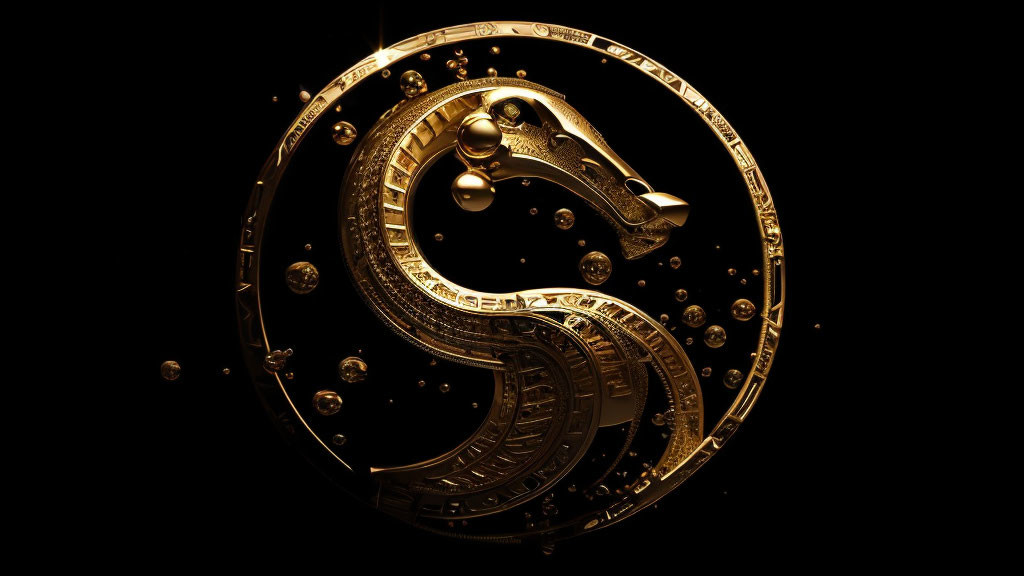 Intricate Golden Question Mark with Spheres on Dark Background