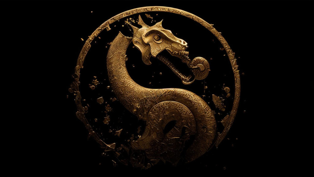 Intricate Golden Dragon Emblem on Dark Background