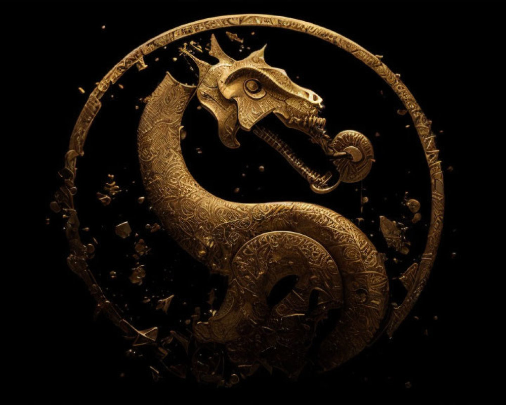 Intricate Golden Dragon Emblem on Dark Background