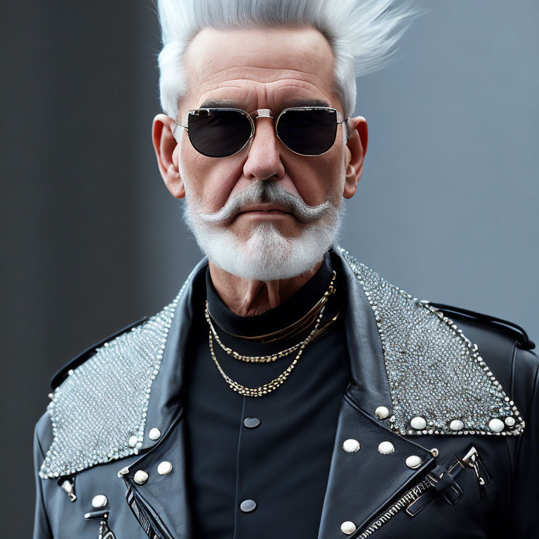 Elderly Man with White Mohawk and Stylish Outfit