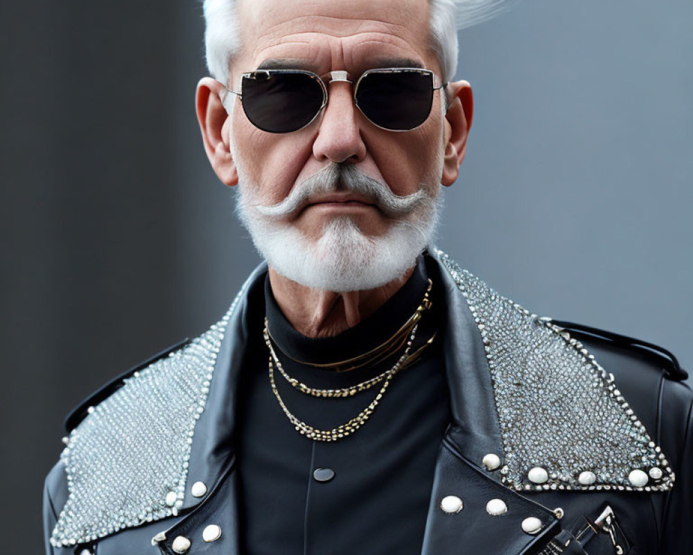 Elderly Man with White Mohawk and Stylish Outfit