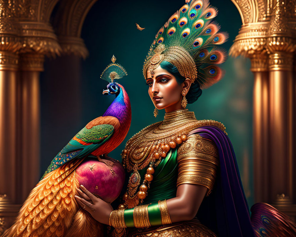 Traditional Indian Jewelry and Attire with Peacock Illustration