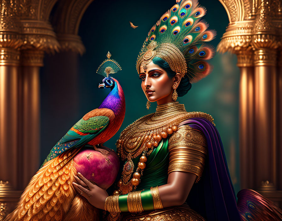 Traditional Indian Jewelry and Attire with Peacock Illustration