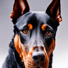 Close-up of Doberman Pinscher with sharp eyes and erect ears