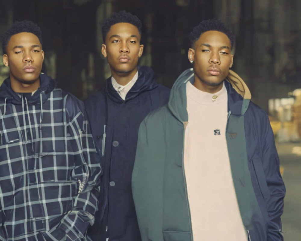 Group of Young Men in Casual Fall Fashion Outdoors