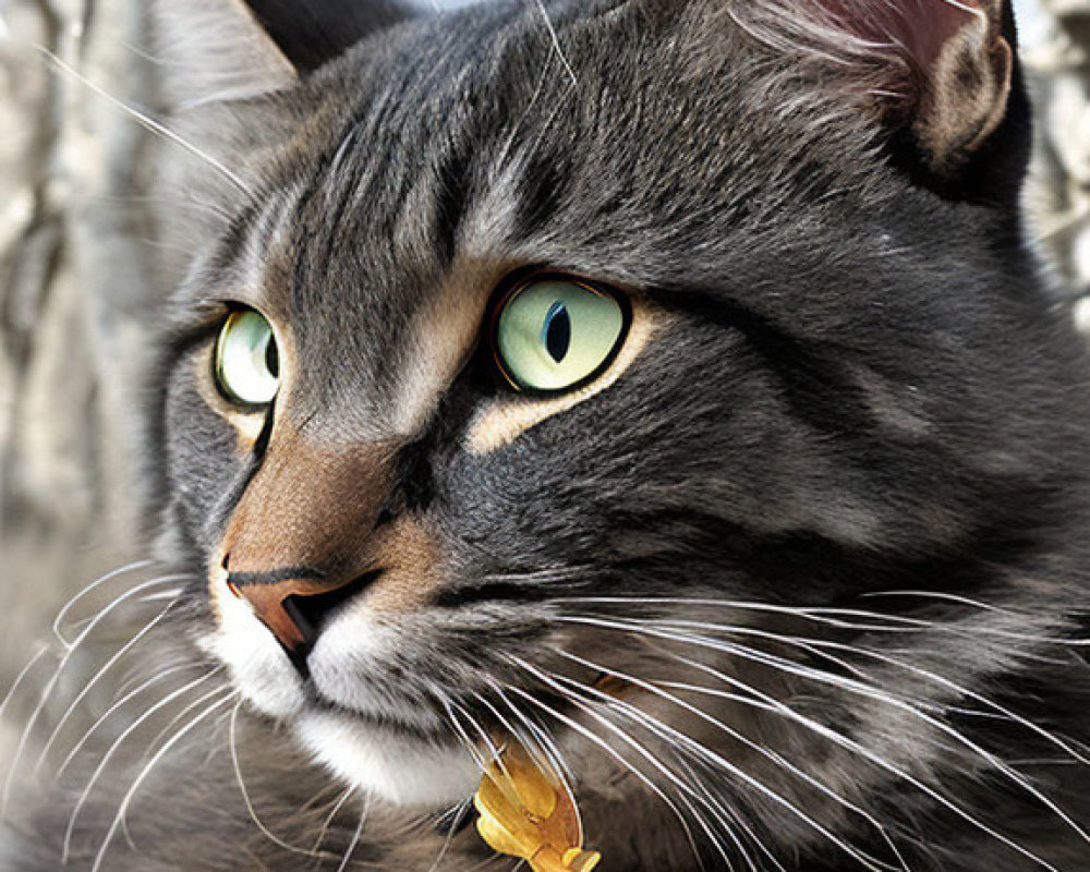 Gray Cat with Green Eyes and Leaf Pendant in Autumn Setting