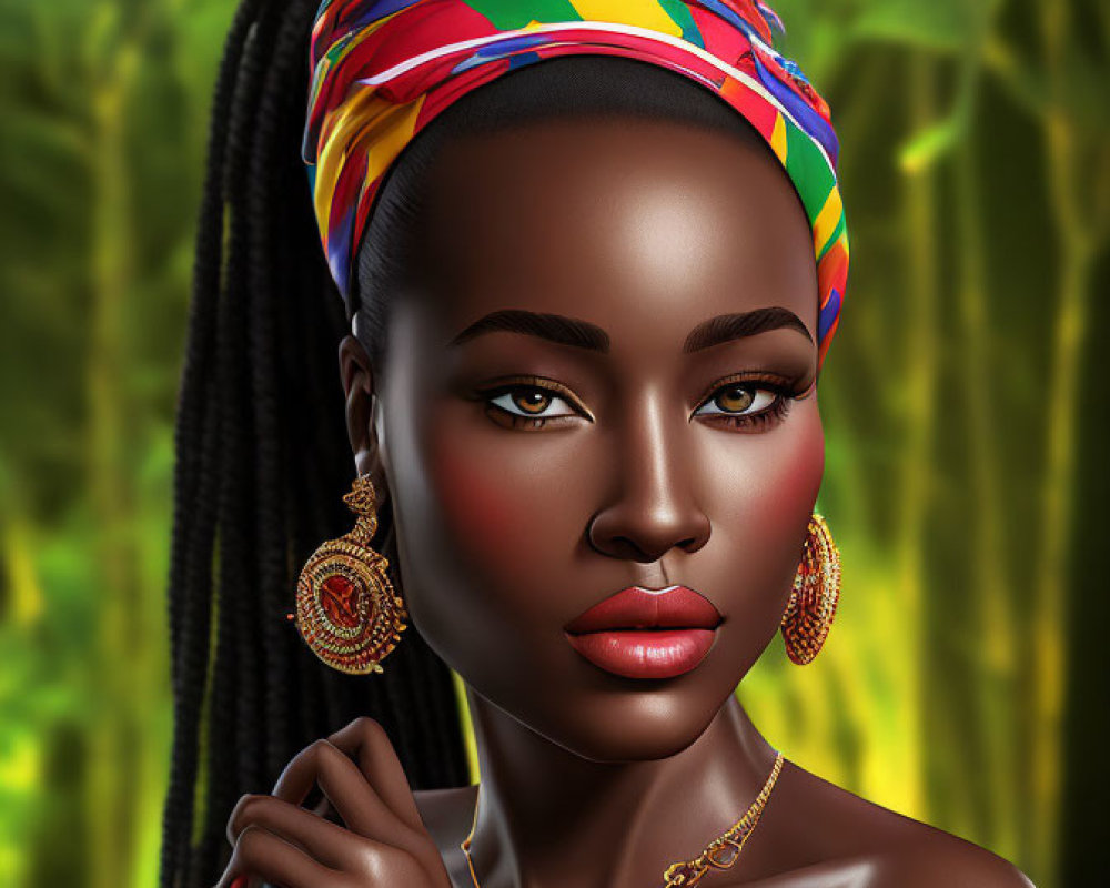 Colorful Headwrap Portrait of Woman with Striking Makeup