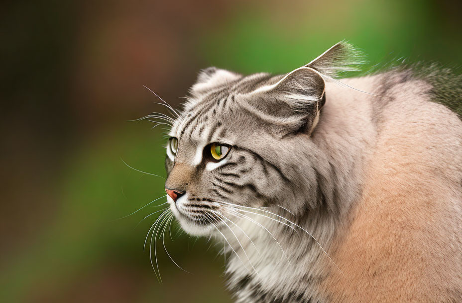 Majestic Maine Coon Cat with Amber Eyes and Tufted Ears on Green Background