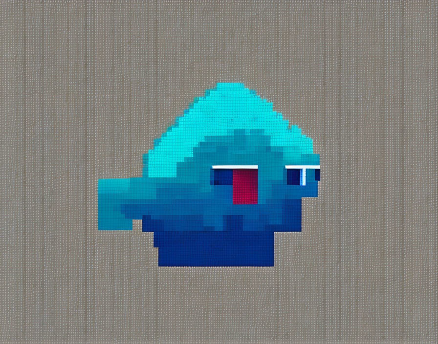 Blue whale pixel art on beige woven background