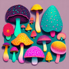 Vibrant Mushroom Illustration on Purple Background