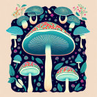 Stylized Mushroom Illustration with Intricate Patterns on Beige Backdrop