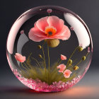 Pink Poppy Flower Encased in Crystal Sphere on Gradient Background