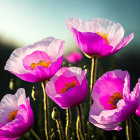 Vibrant Purple Poppies with Golden Stamens in Sunlight