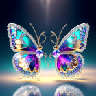 Sparkling gemstone butterfly earrings on twilight sky background