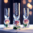 Elegant Decorative Glasses with Jeweled Stems and Pink Roses