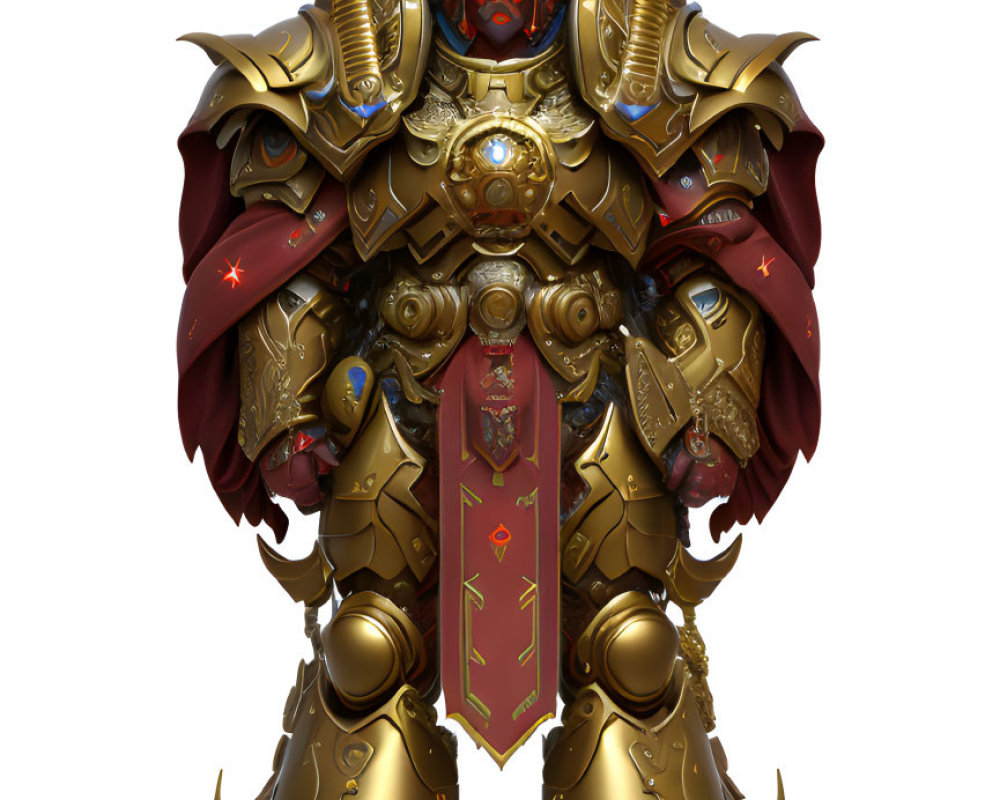 Detailed illustration of character in golden armor with horned helmet.