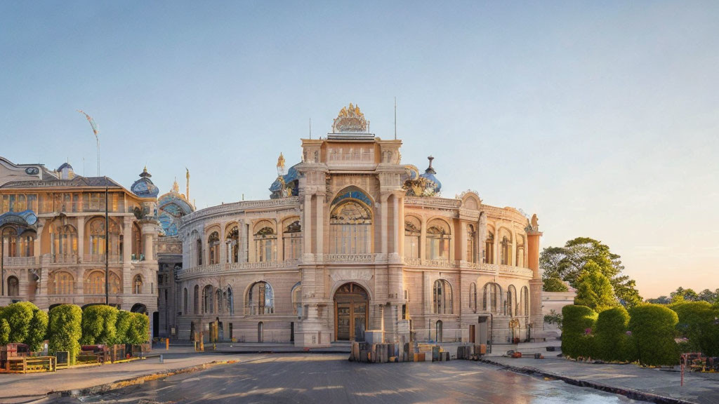 Ornate classical-style building with grand entrance and large windows