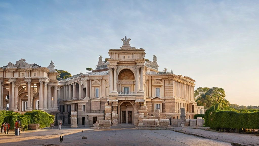 Neoclassical Palace with Elaborate Facade and Statues