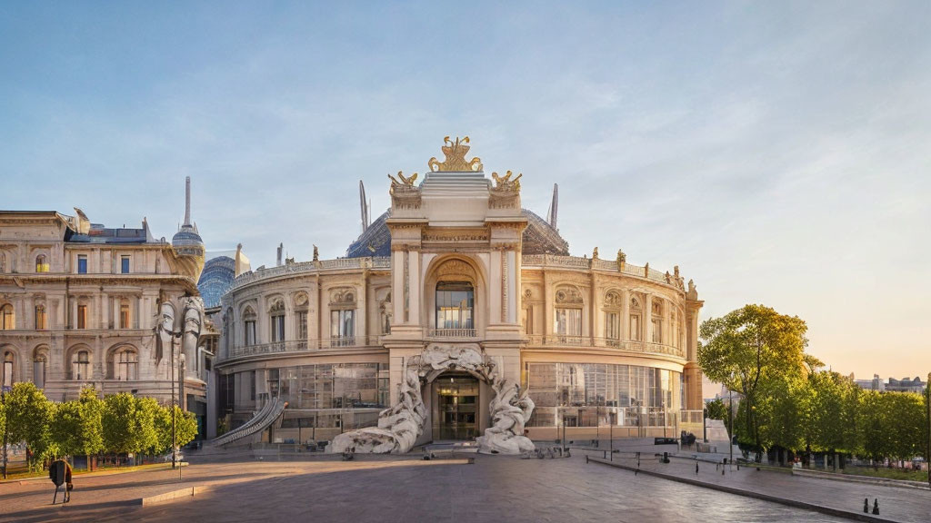 Historical building with intricate architecture and statue in front