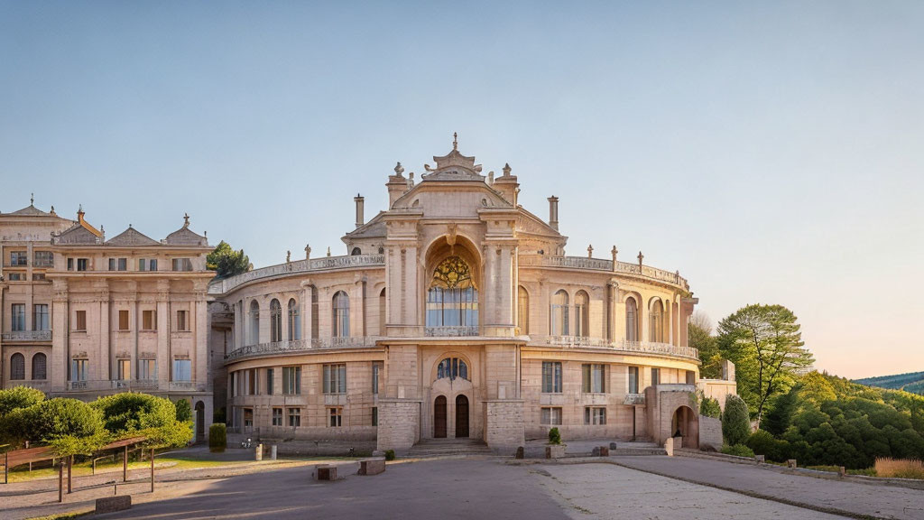 Neoclassical Palace with Archway and Symmetrical Wings