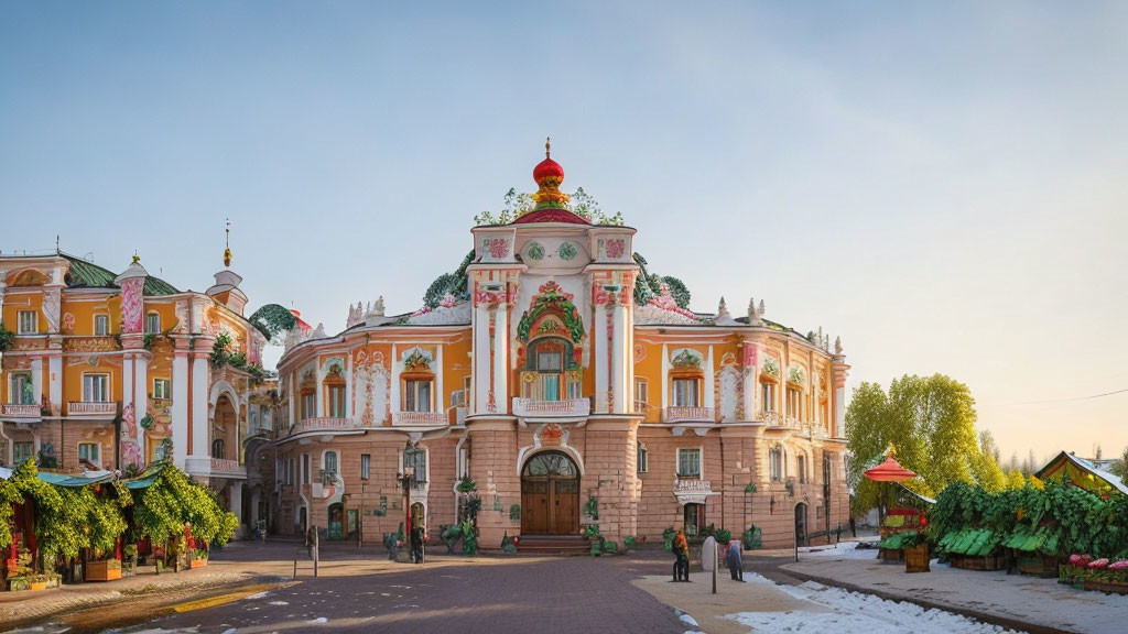 Ornate Baroque-style Building with Pink and Green Facade