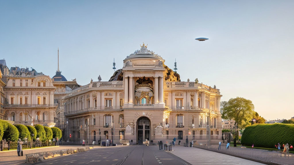 European Opera House with Gardens and UFO in Clear Day