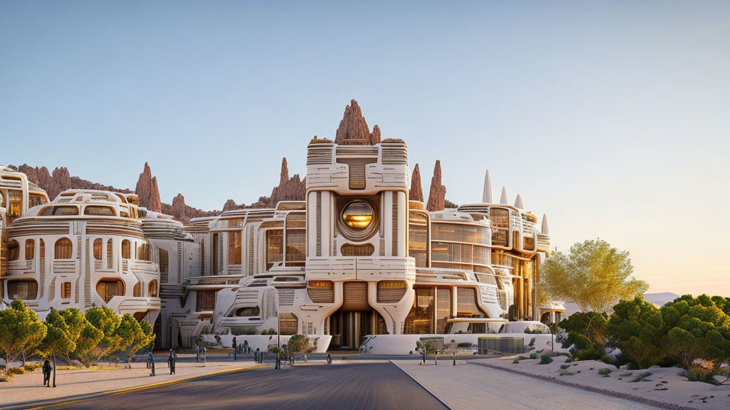 Advanced desert city architecture blending traditional and modern elements.