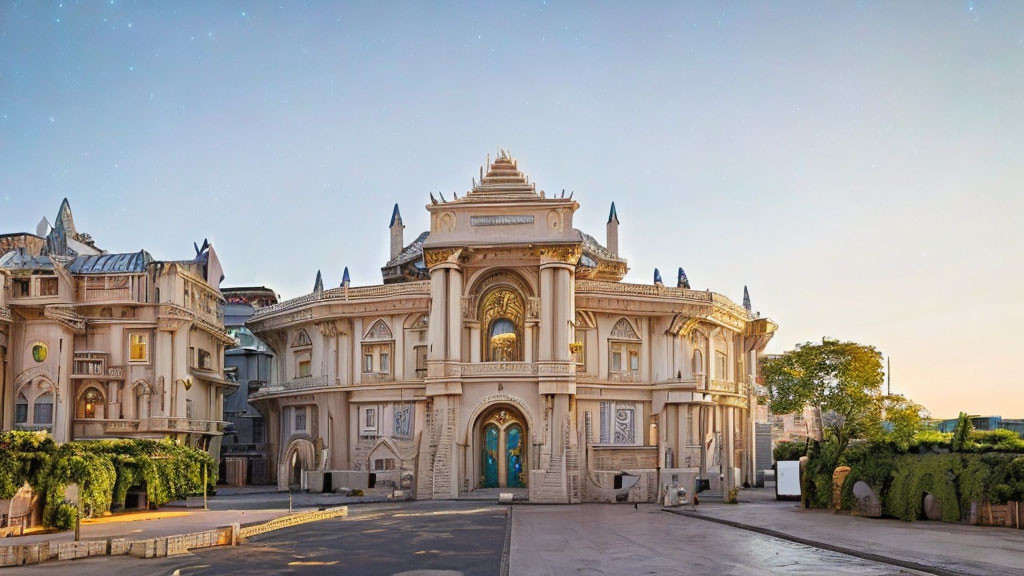 Elaborate Classical Architecture Building at Dusk