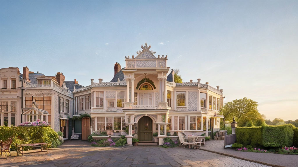 Historical Mansion with Intricate Architecture and Manicured Gardens