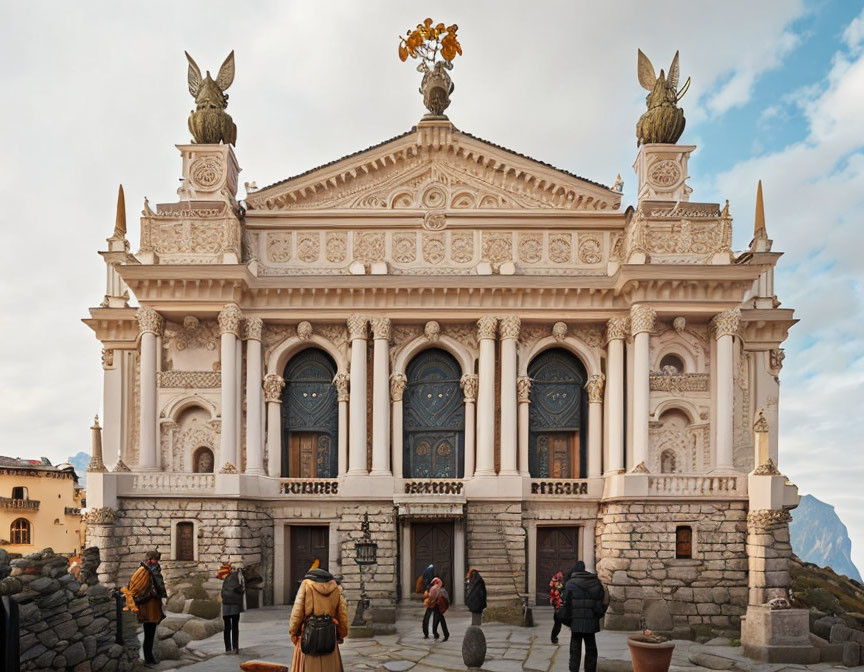 Ornate Neoclassical Building with Bronze Doors and Statues