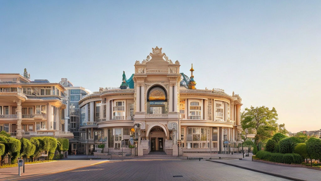 Classical Architecture Building with Columns and Sculptures