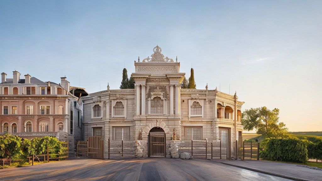 Classical architectural entrance gate to luxurious estate