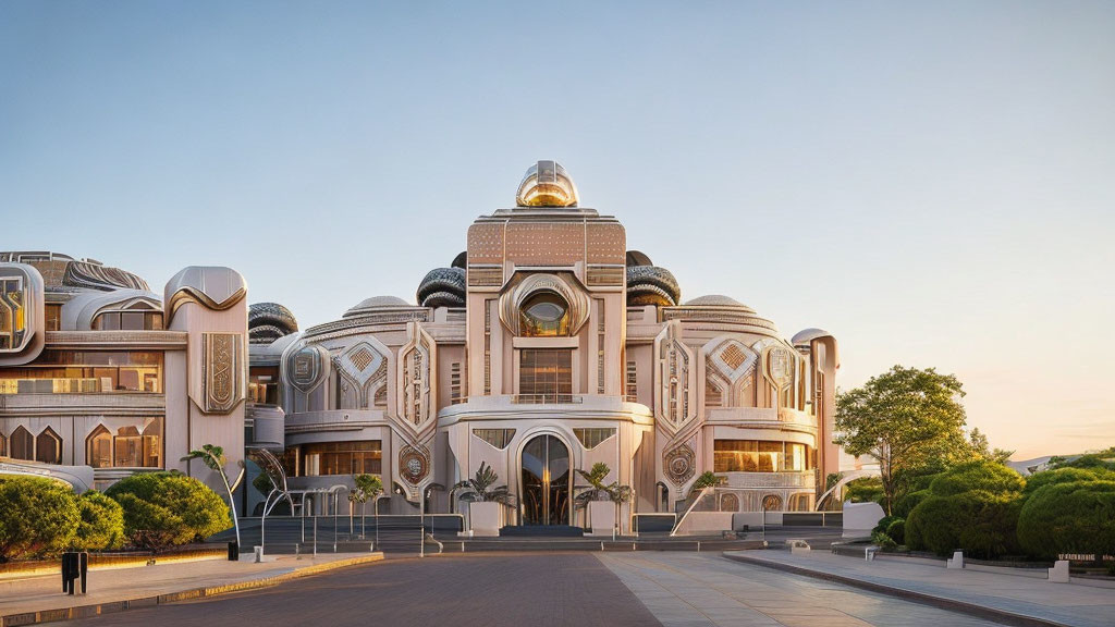 Ornate building with dome and intricate detailing in soft sunlight