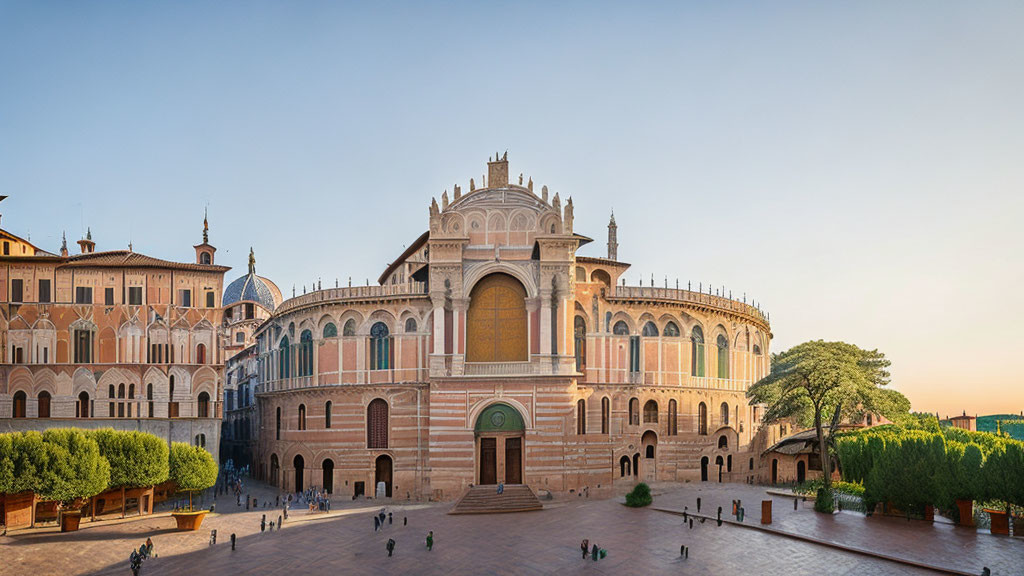 Grand Renaissance-style Building with Intricate Facades and Paved Square