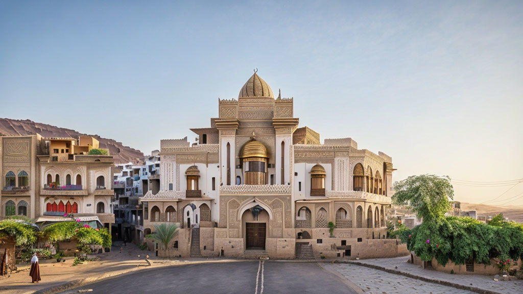 Traditional Middle Eastern Architecture with Arched Windows and Ornate Details