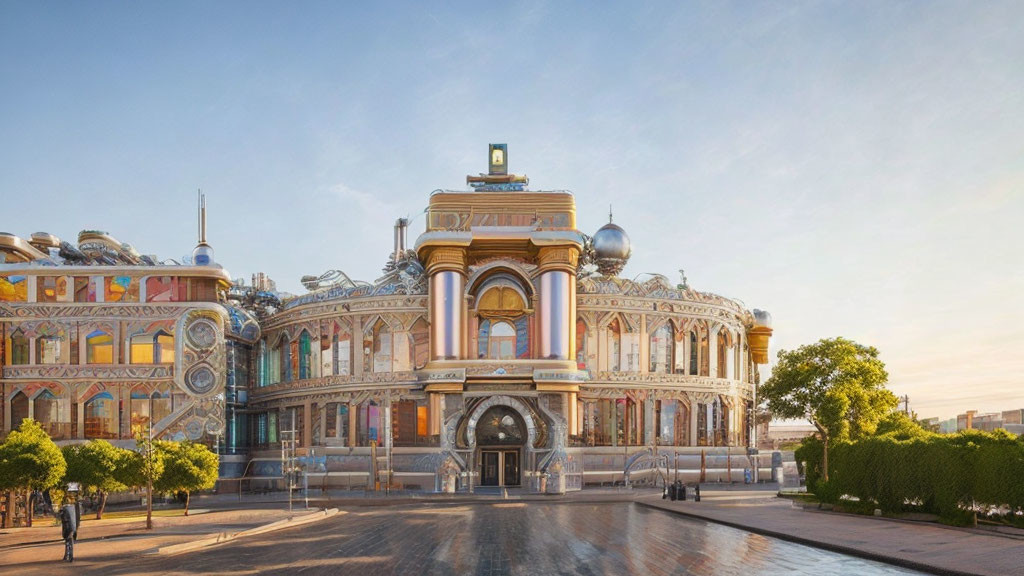 Elaborately decorated colorful building under clear sky