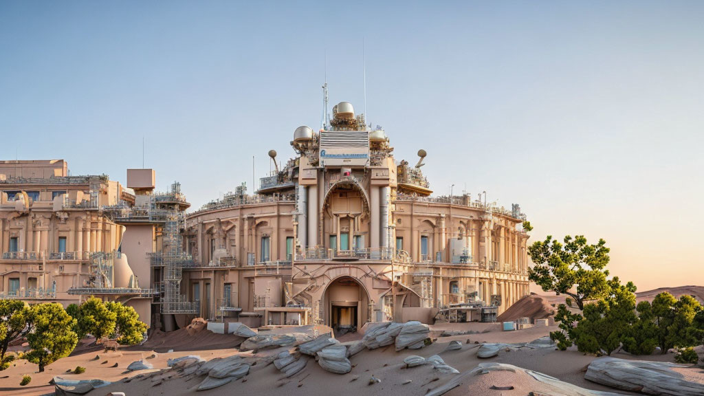 Classical architecture desert building at dusk