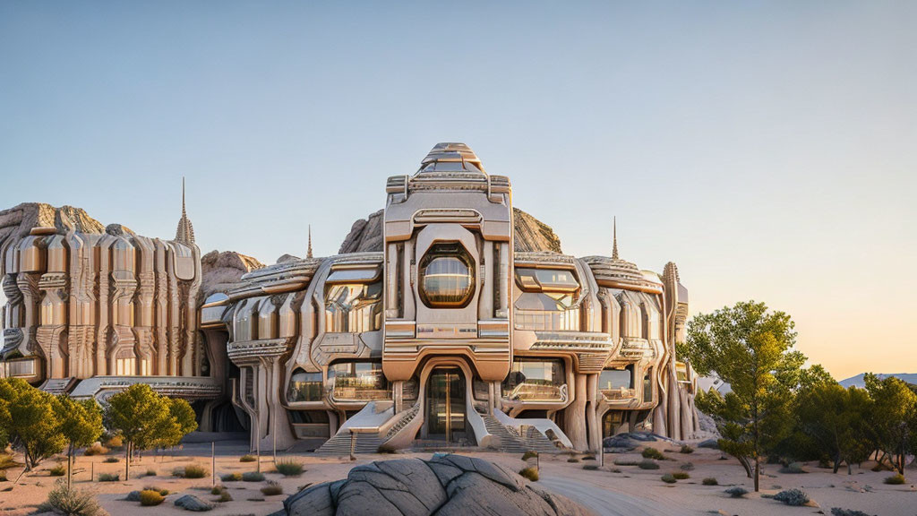 Organic design elements in futuristic desert building