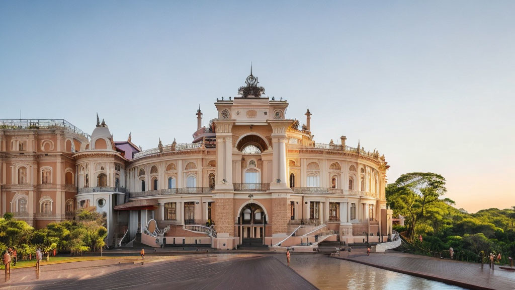 Luxurious Pink Palace with Grand Arch and Staircase