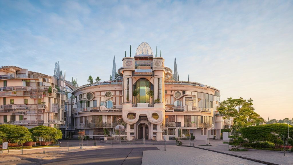 Art Nouveau style building with central dome and modern apartments.