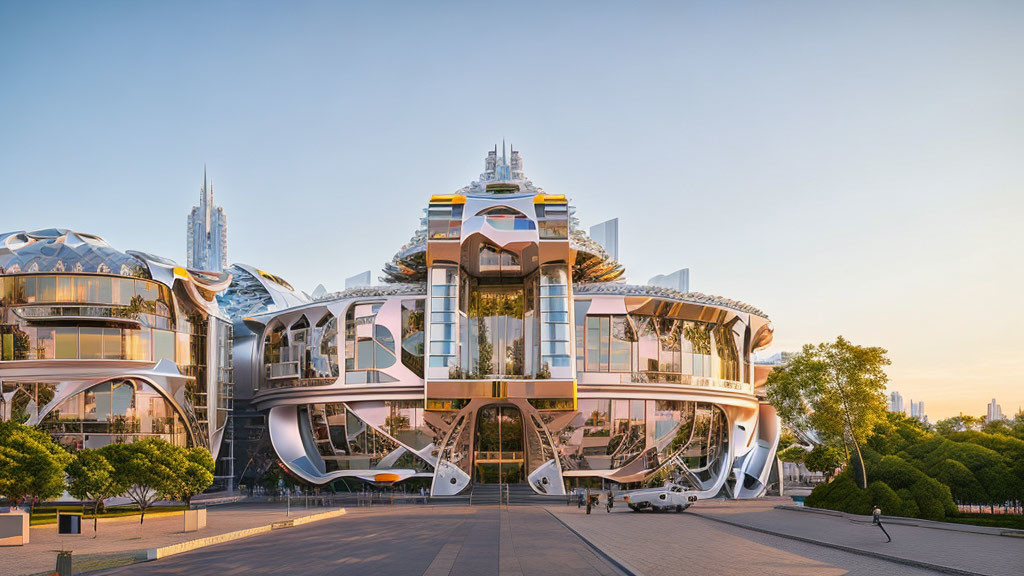 Distinctive Dome Structures in Futuristic Architecture at Dusk