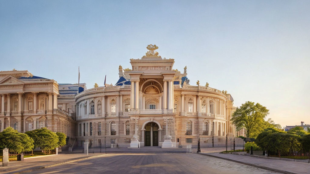 Neoclassical Building with Grand Entrance and Ornate Details