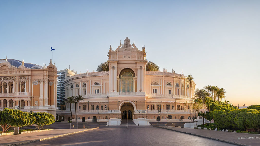 Neoclassical Building with Ornate Facade and Grand Archway