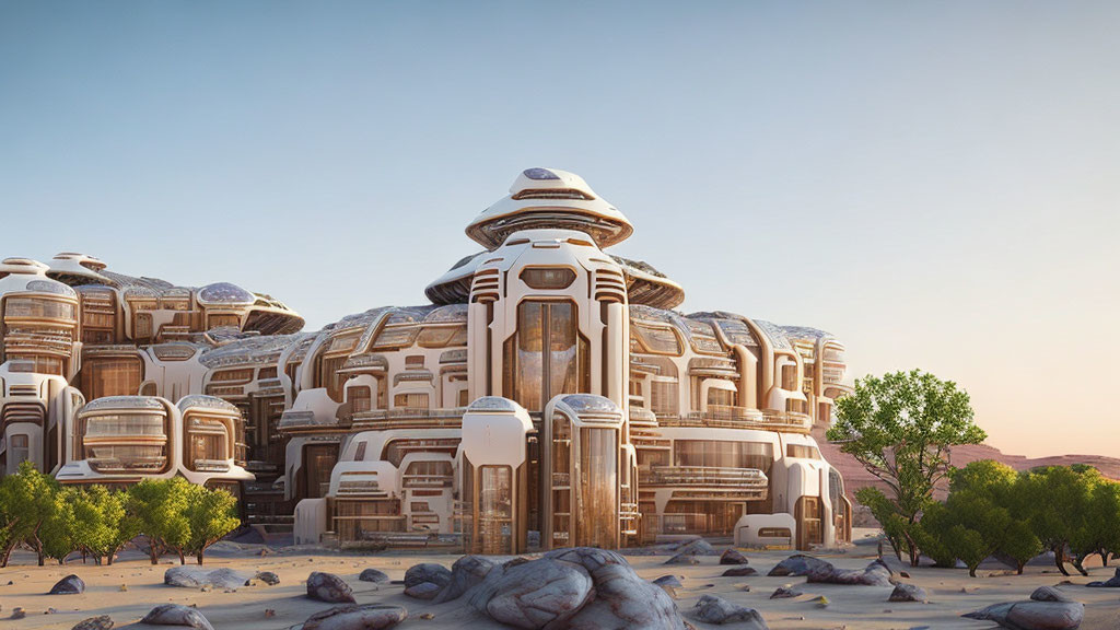 Advanced architecture in futuristic desert colony