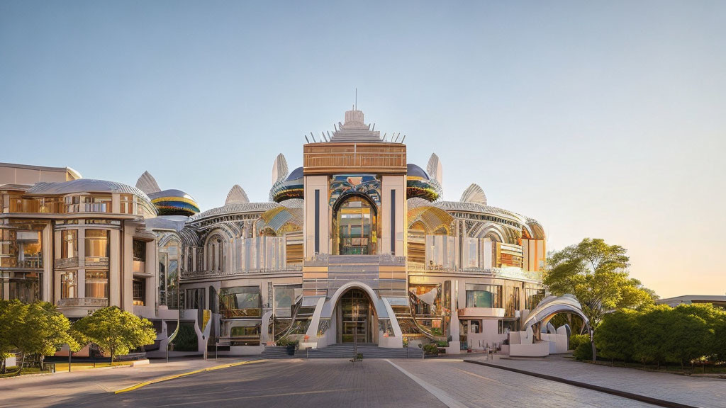 Architectural masterpiece: modern building with central dome and glass arches