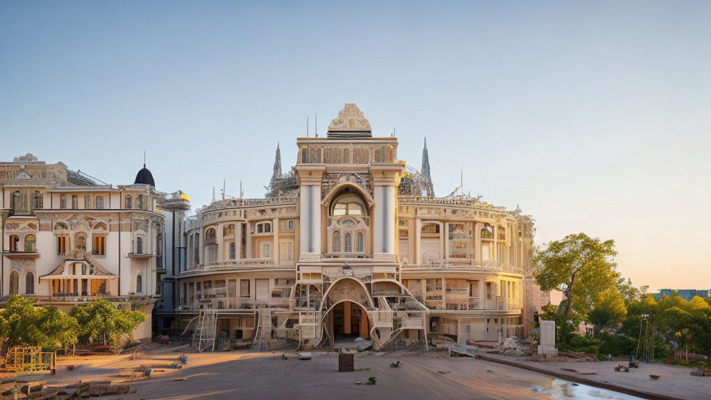 Classical architecture palace in warm sunlight