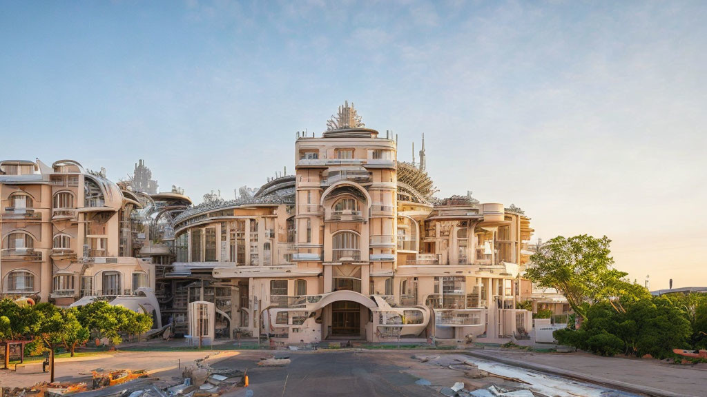 Elaborate Multi-Storied Building at Dusk