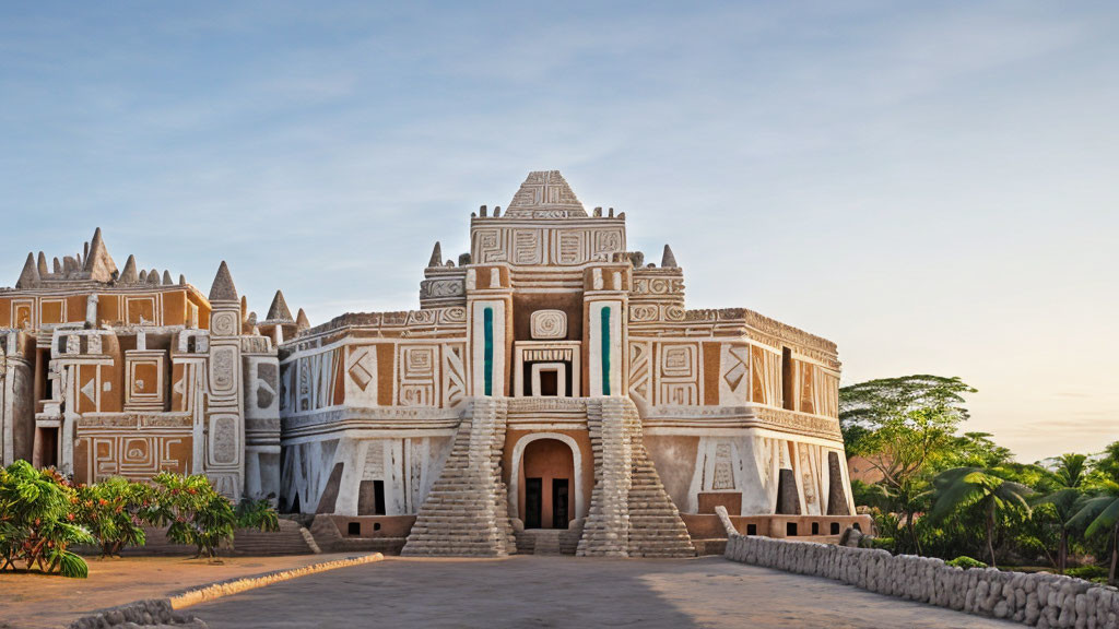 Ornate Temple with Intricate Patterns and Designs in Lush Green Setting