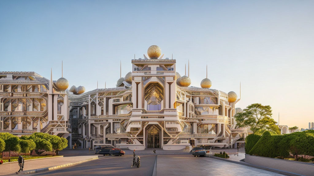 Palatial Building with Spherical Domes and Detailed Designs